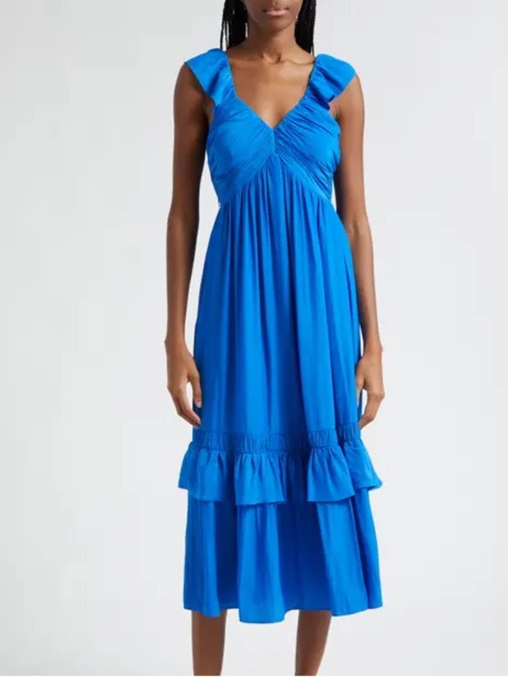 RAMY BROOK NELLY PLUNGE V-NECK BLUE RUFFLE TIERED DRESS SZ XS NWT - Picture 4 of 11
